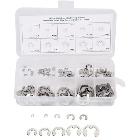 Ej.Life E-Clip-Sortiment-Set, 120-teiliges E-Clip-Sortiment für Externe Halteklemmen, Ringscheibe, Sicherungsring, Schnappringe
