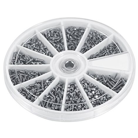 Ej.Life Edelstahl Kleine Schraube, 600 Stück 12 Arten Kleinen Flachkopfschrauben mit Muttern Sortiment Kits, Größe M1 M1.2 M1.4 M1.6, mit Aufbewahrungsbox, für Uhren ohne Glas