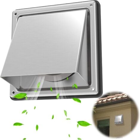 Ej.Life Ej.Life Sortie d'air Carrée Mobile 100mm Couvercle de Ventilation D'extracteur de Sortie de Hotte Murale Extérieure en Acier Inoxydable avec Persiennes Actives Adapté à la Cuisine