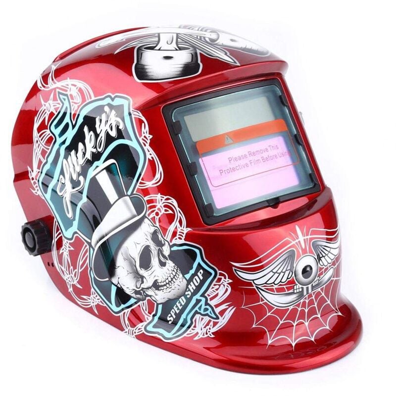 Ej.Life Casque de Soudage, Masque de Soudage Protection de Soudeur Automatique pour Plus des Modes TIG MIG MAG Pirate Rouge 22.5 x 18 x 28cm