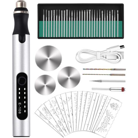 Ej.Life Elektrischer Gravur-Gravierstift, Schnitzwerkzeug, Tragbarer Präzisions-Gravierstift mit Intelligentem Überlastungsschutz-Chip für DIY-Schmuck, Schmuck, Glas
