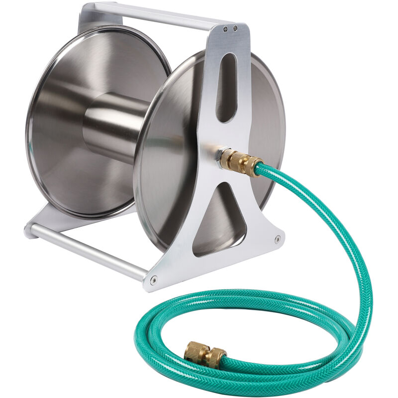 Enrouleur pour tuyau d'arrosage métal, Dévidoir vide, acier inoxydable & aluminium, sol & mur - Ej.life