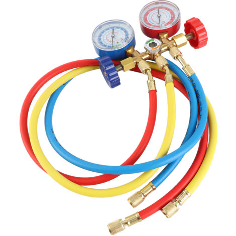 Ej.Life Ensemble de manomètre pour collecteur de fluide frigorigène avec tuyau et crochet pour R12 R22 R404A R134A
