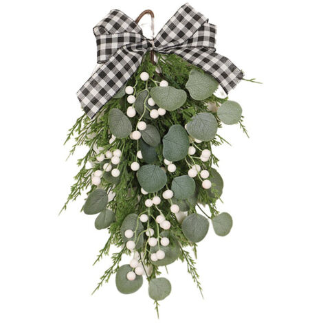 Ej.Life (Eukalyptus-Ginkgo-PE-umgedrehter Baum (Lichter nicht im Lieferumfang enthalten), dekorativer Weihnachts-Eukalyptus-Tür-hängender umgedrehter Baum, Weihnachtskranz für Zuhause, Rattan-umgedreh