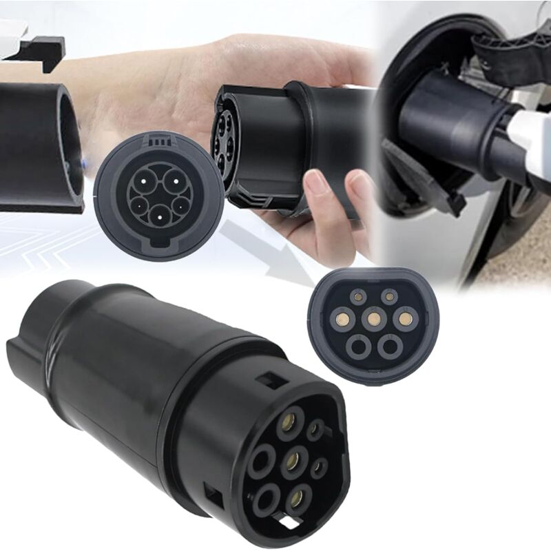 Rosvola - Adaptateur de Câble de Charge Type 1 à Type 2 Véhicule Électrique,16/32A ev Connecter de Chargeur(SAE J1772 à IEC62196 EVs) avec Sac de