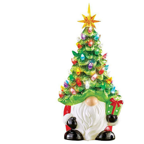 Ej.Life Exquisiter Harz-Zwerg, leuchtender Keramik-Weihnachtsbaum mit buntem Licht für Heimdekoration