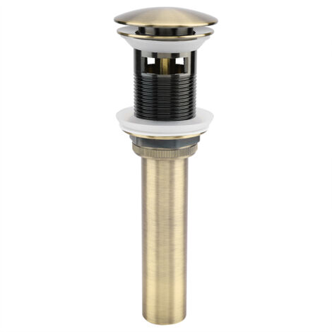 Ej.Life G1 1/4" Tappo di scarico per lavello a scomparsa retrò, scarico click-clack con troppo pieno, valvola di scarico universale per lavello in ottone bronzato, sifone per lavabo - con troppo pieno