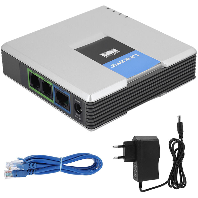 Gateway Passerelle VoIP Adaptateur Téléphonique Internet 2 Ports Protocole sip V2 avec Câble Réseau pour Linksys PAP2T (eu Plug) - Ej.life