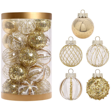 Ej.Life Goldkugel für Weihnachtsbaumdekoration, 6 cm, 25 Stück, funkelnde transparente Kugeln mit Aufhängedraht, Set für Weihnachten, Hochzeit, Geburtstag, Party