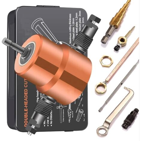 Ej.Life Grignoteuse de Tôle Double Tête Rotative à 360° Coupe-Plaque de Perceuse Électrique de 1500-3000 tr/min pour Couper Métaux Plastique Bois