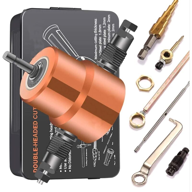 Grignoteuse de Tôle Double Tête Rotative à 360° Coupe-Plaque de Perceuse Électrique de 1500-3000 tr/min pour Couper Métaux Plastique Bois - Ej.life