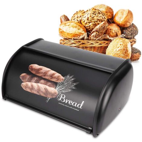 Ej.Life Haofy Großer Brotkasten, Edelstahl-Brotkasten für Küchenarbeitsplatte, Brotbehälter für Brot oder Laib, Perfekt für Küche, Bäckereien, Restaurants(Schwarz)