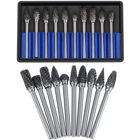 Ej.Life Hartmetall-Grate-Satz, 10pcs Wolfram-Hartmetall-Stahl-Drehfeilen Grat-Satz für Die Grinder Drill, Metallschnitzen, Polieren, Gravieren, Bohren(Double Cut) A