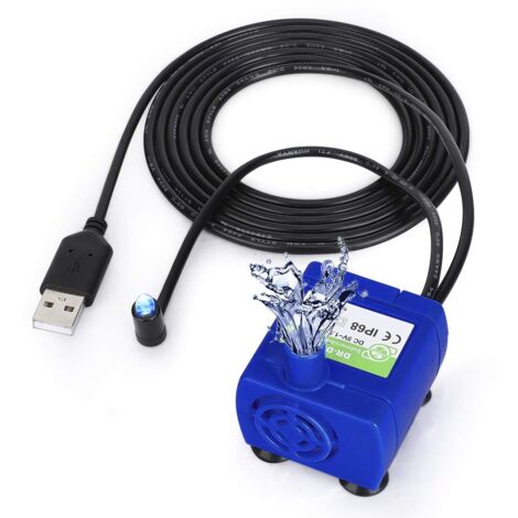 Ej.Life Katzenbrunnenpumpe, Haustier Wasserpumpe, 5V DC Elektrische Wasser-Pumpe für Katzen und Hunde Brunnen mit 1,8 m Kabel, 40 GPH (150L/H),mit LED-Licht