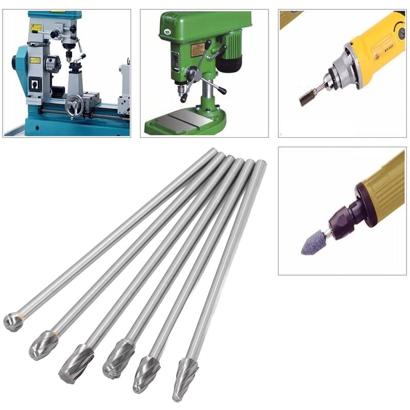 Ej.life - Kit de 6 pièces Fraises Rotatives en Carbure de Tungstène Double Coupe Tige 6mm Tête 10mm Outil Dremel Perceuse Ponceuse Electrique