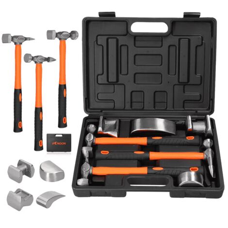 Ej.Life Kit de 7 pièces pour travaux manuels avec marteau et chariot pour réparation de panneaux de carrosserie de voiture avec étui de rangement