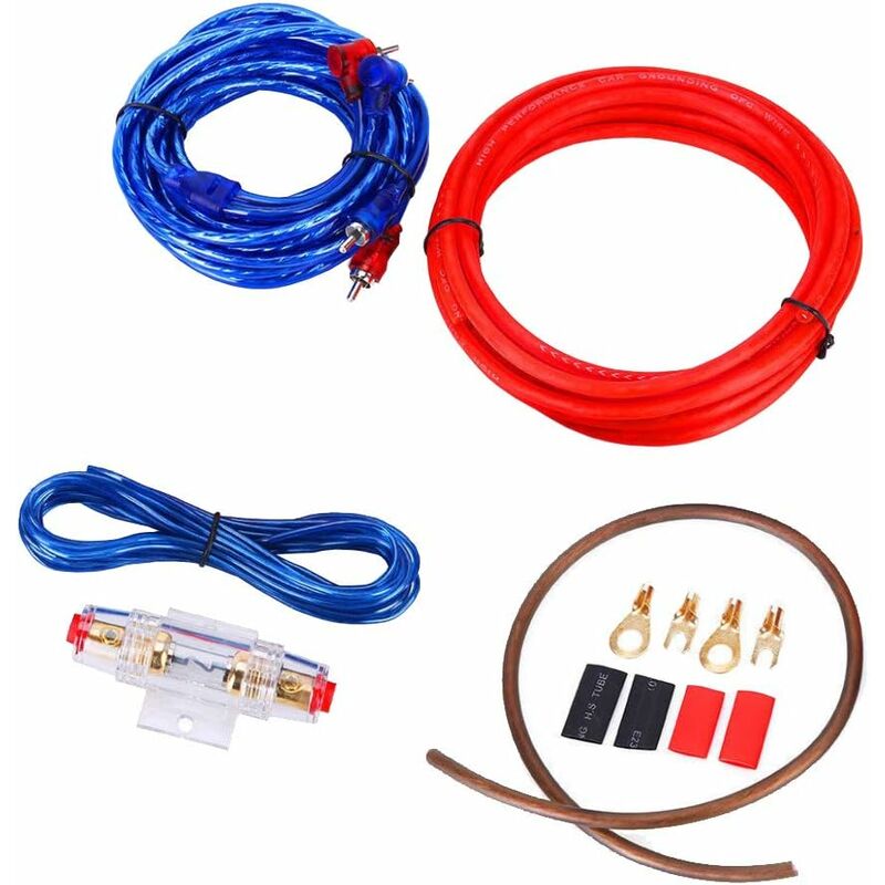 Ej.life - kit de câblage pour amplificateur de voiture subwoofer audio amp rca câble d'alimentation Fusible agu Calibre 8GA installation de fil