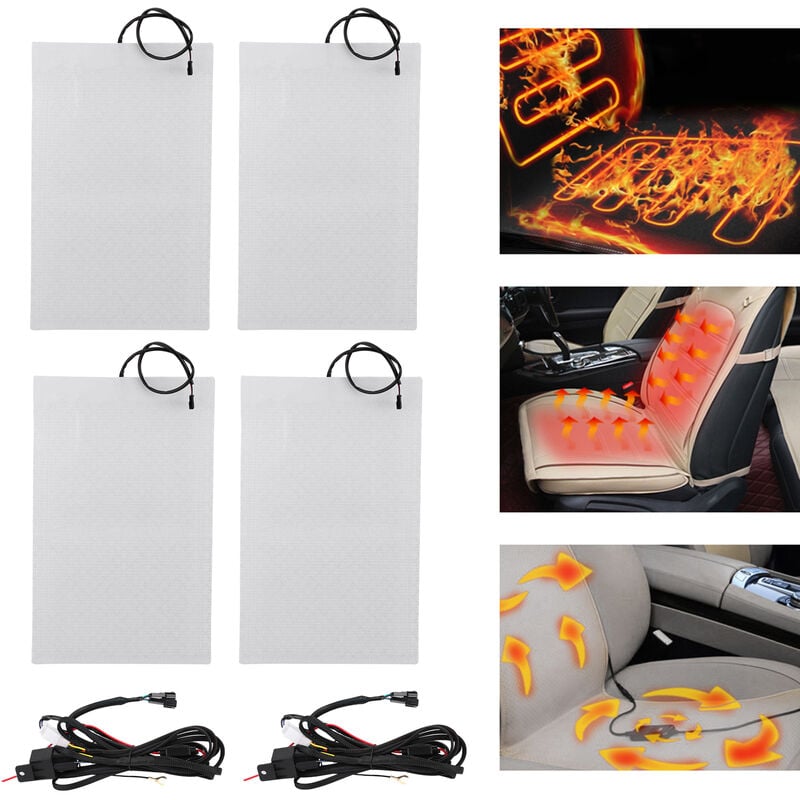 Ej.life - Kit de coussins chauffants universels pour siège chauffant de voiture en fibre de carbone 4pcs avec interrupteur rond