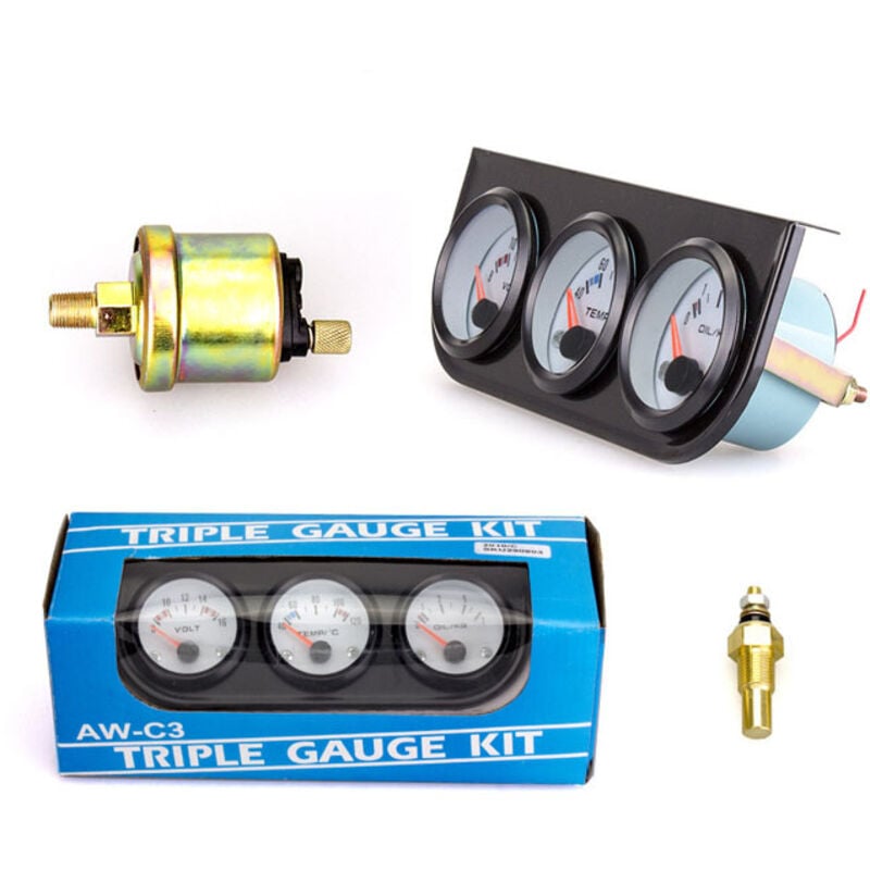 Ej.life - Kit de jauge triple universel pour voiture Température de l'eau + Volts + Indicateur de pression d'huile 52mm Instrument