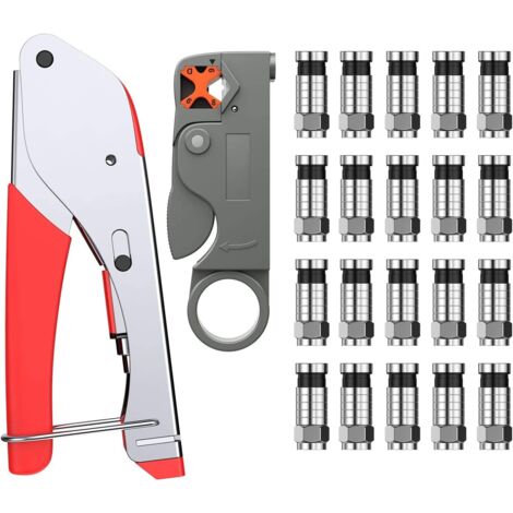 Ej.Life Koaxialkabel-Crimper Set, Kompressionszange Presszange Kit für RG58, RG59, RG6, 20 Stück Kompressionsstecker