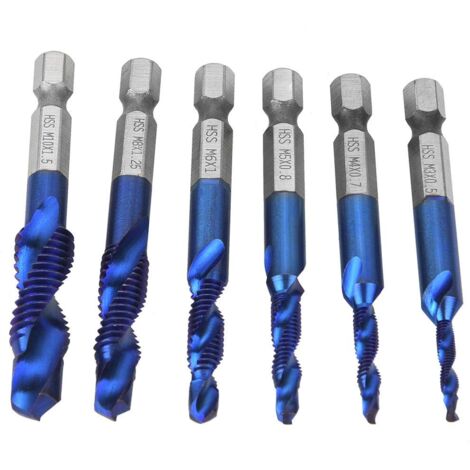 Ej.Life Kombi Bohrer Gewindebohrer Bit Satz, 6 Stück HSS Metrisches Gewinde Bit Set 6,35mm Sechskantschaft Gewindebohrer M3/M4/M5/M6/M8/M10, 0.5mm Gewindedurchmesser,15mm Nutzlänge(c)