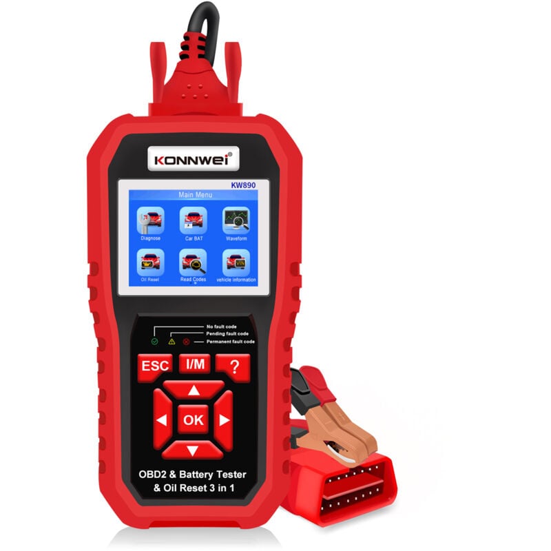 KW890 Scanner professionnel obdii Lecteur de codes automatique Scanner de voiture + Testeur de batterie + Fonction de réinitialisation d'huile