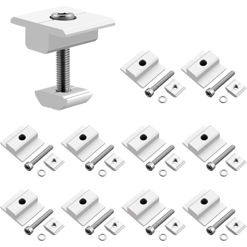 Ej.life - Lot de 10 Pinces Support Montage Panneau Solaire, Support de Fixation Pinces Centrales en Forme de t Support de Panneau Solaire