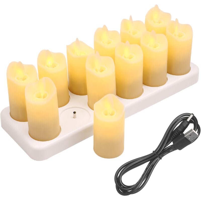 Ej.life - Lot de 12 bougies 7 cm chauffe-plat led sans flamme vacillantes usb pour mariage, fête, festival, décorations de Noël, etc
