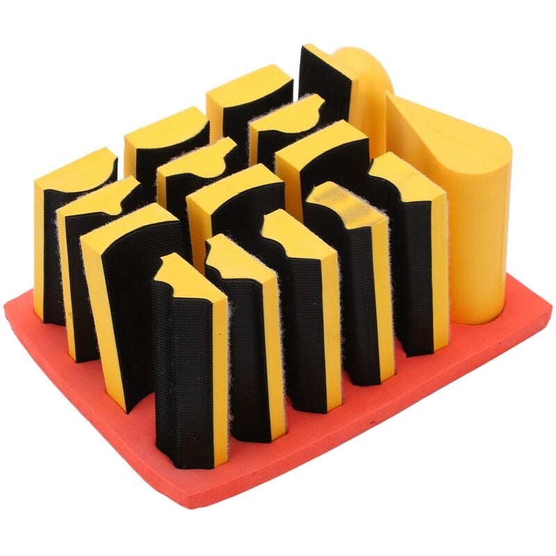 Ej.life - Lot de 16 blocs de ponçage manuels, outils de meulage auto-adhésifs pour ponceuse manuelle, y compris chanfrein, rainures, forme plate,