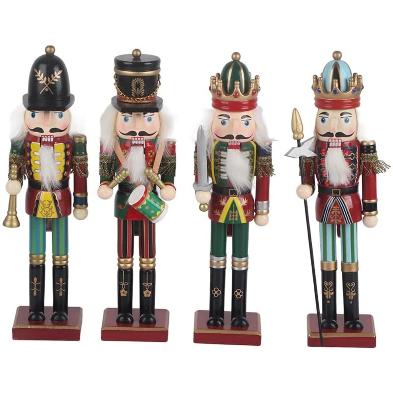 Ej.Life Lot de 4 Soldats Casse-Noisette en Bois de 30 Cm sur Support, Cadeau de Noël, Décoration D'intérieur avec Décoration Exquise pour Arbre de