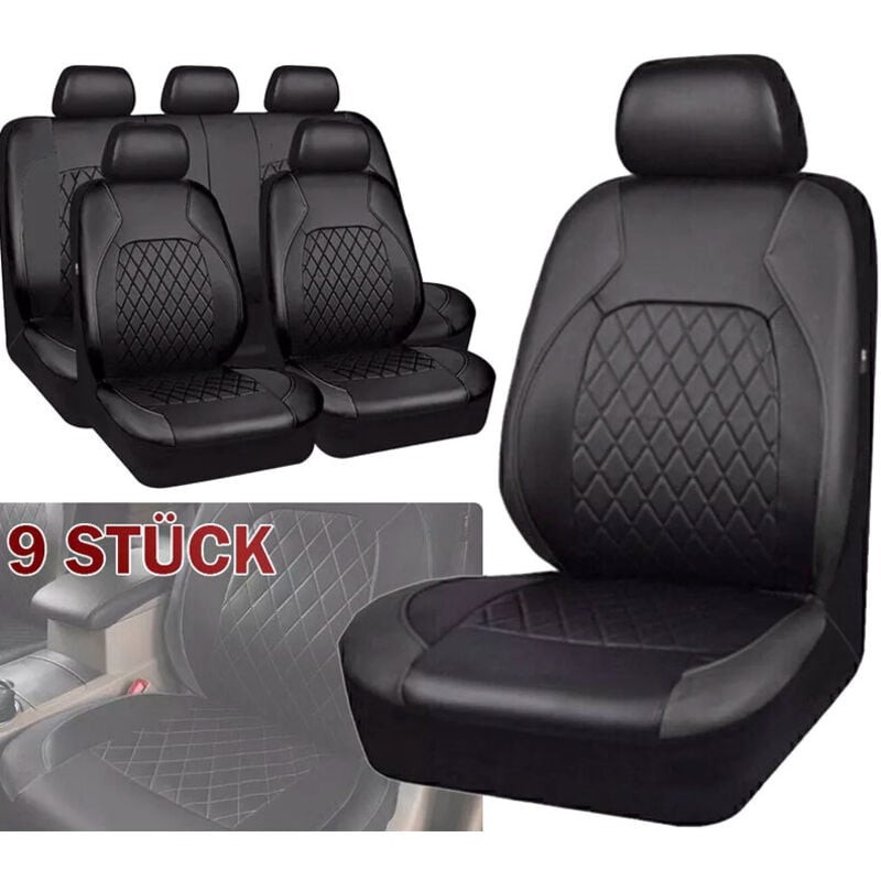 Ej.Life Lot de 9 housses de siège de voiture universelles en cuir synthétique, cuir PU accessoires pour intérieur de voiture, véhicule SUV, auto