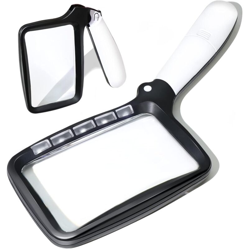Loupe de Lecture Lumineuse, 3X Grand Loupes Eclairante avec 5 Lumières à led Portable Idéale pour Les Seniors, Les Enfants, Les Loisirs, l'artisanat,
