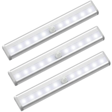 Ej.Life Lumière de Placard, 3Pcs Lampe de Placard, Lampes 10LED, Sans Fil, Aimanté, Détecteur de Mouvement, Baladeuse de Secours