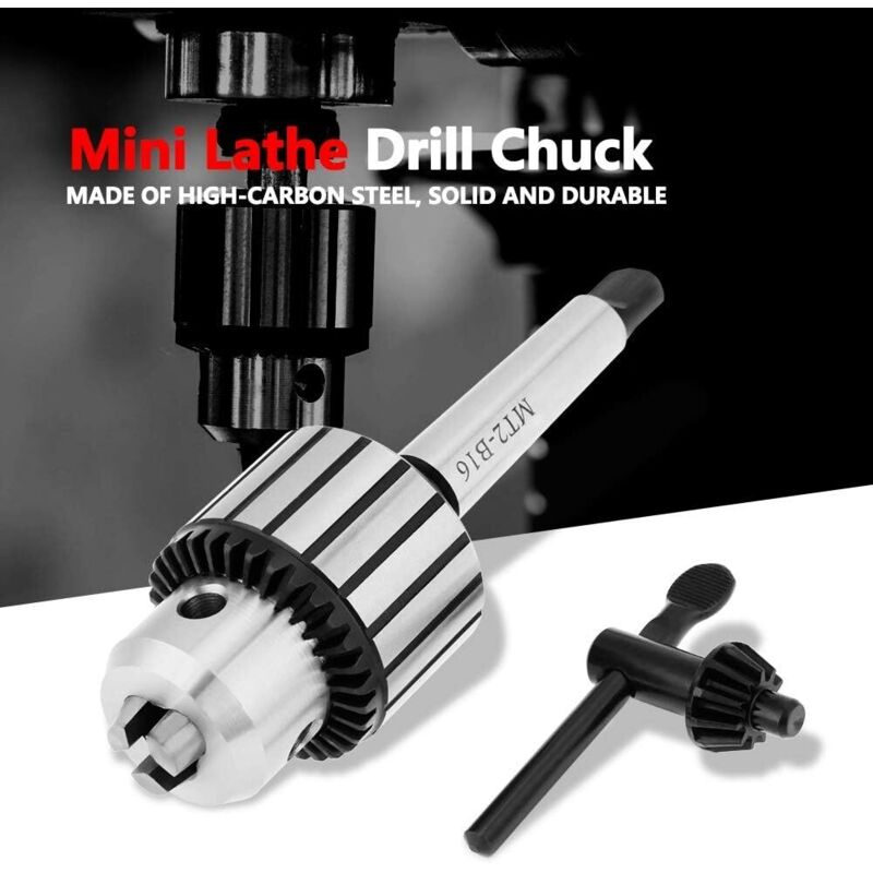 Mandrin de perceuse de type clé en acier au carbure MT2 B16/1-13 mm, pour les opérations de centrage, de taraudage et d'alésage des tours à métaux et