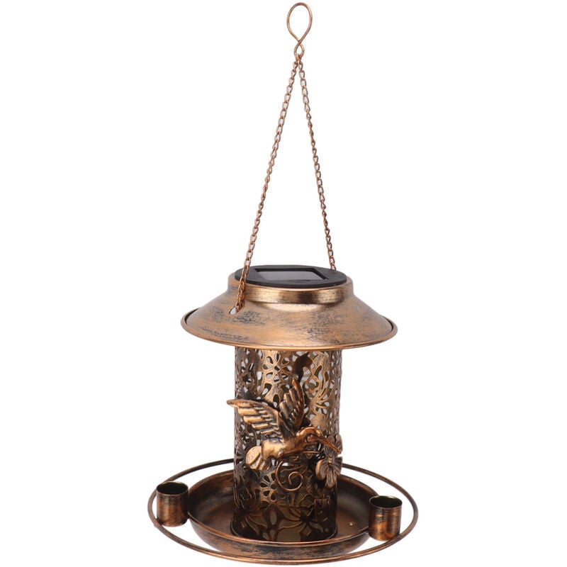 Ej.Life Mangeoire à oiseaux solaire pour extérieur suspendu IP65 étanche lumière chaude en métal mangeoire à oiseaux sauvages pour les amoureux des