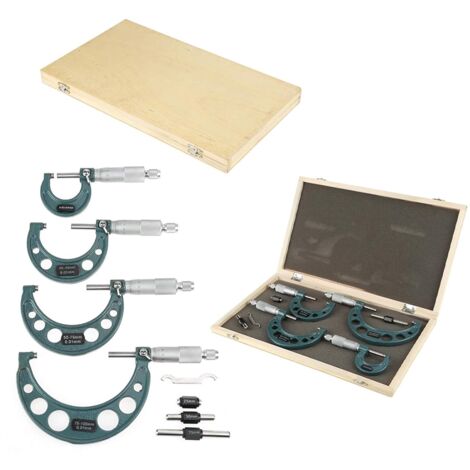Ej.Life Metrisches Mikrometer, Metrisches Außenmikrometer-Set, 4-teiliges Metrisches Außenmikrometer-Dickenmessgerät 0-100 Mm mit Koffer