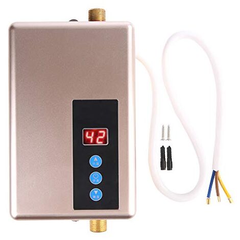 Ej.Life Mini chauffe-eau électrique instantané système de production d'eau chaude sans réservoir pour douche sans chauffe-eau pour cuisine et salle de bain, 220V 5.5KW(Or)