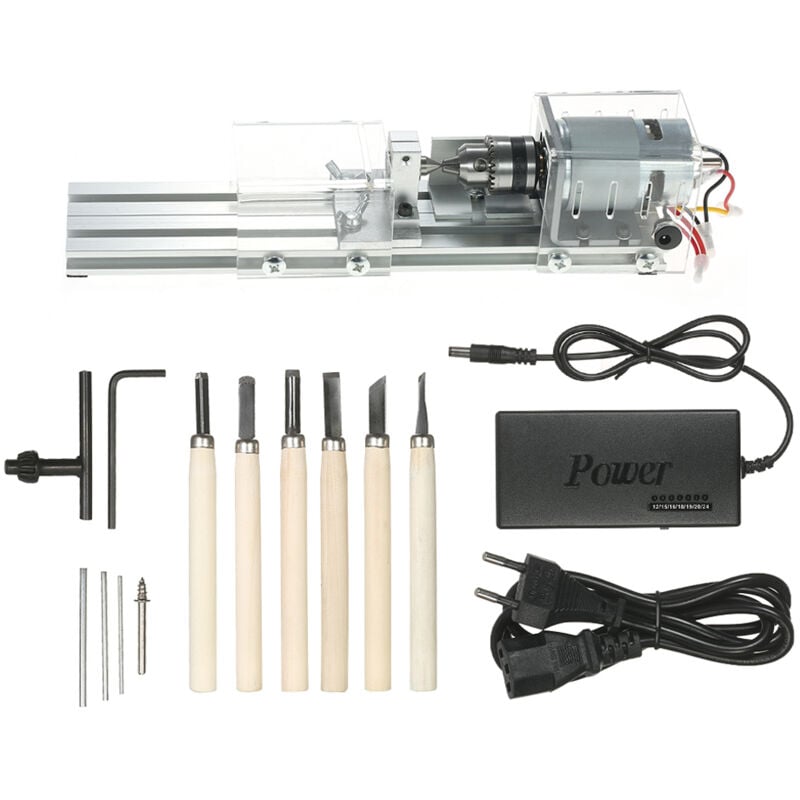 Ej.life - Mini Tour à Bois Tour à Bois Électrique 24 v 100 w Accessoires de Fraiseuse 7 Vitesses 1500-7000 rpm Outil Rotatif Travail pour Bois