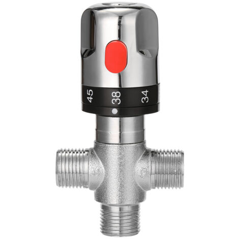 Ej.Life Mitigeur Thermostatique, Vanne de Contrôle de la Température de L'eau en Laiton Massif G1/2, Mitigeur Thermostatique à Trois Voies, pour une Utilisation dans la Salle de Bain, les Toilettes, l
