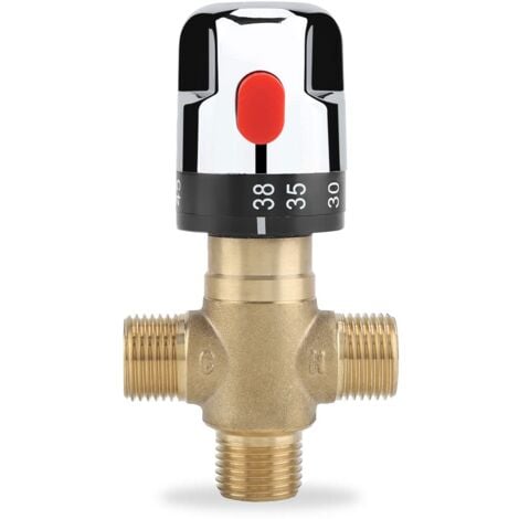 Ej.Life Mitigeur Thermostatique, Vanne de Contrôle de la Température de L'eau en Laiton Massif G1/2, Mitigeur Thermostatique à Trois Voies, pour une Utilisation dans la Salle de Bain, les Toilettes, l