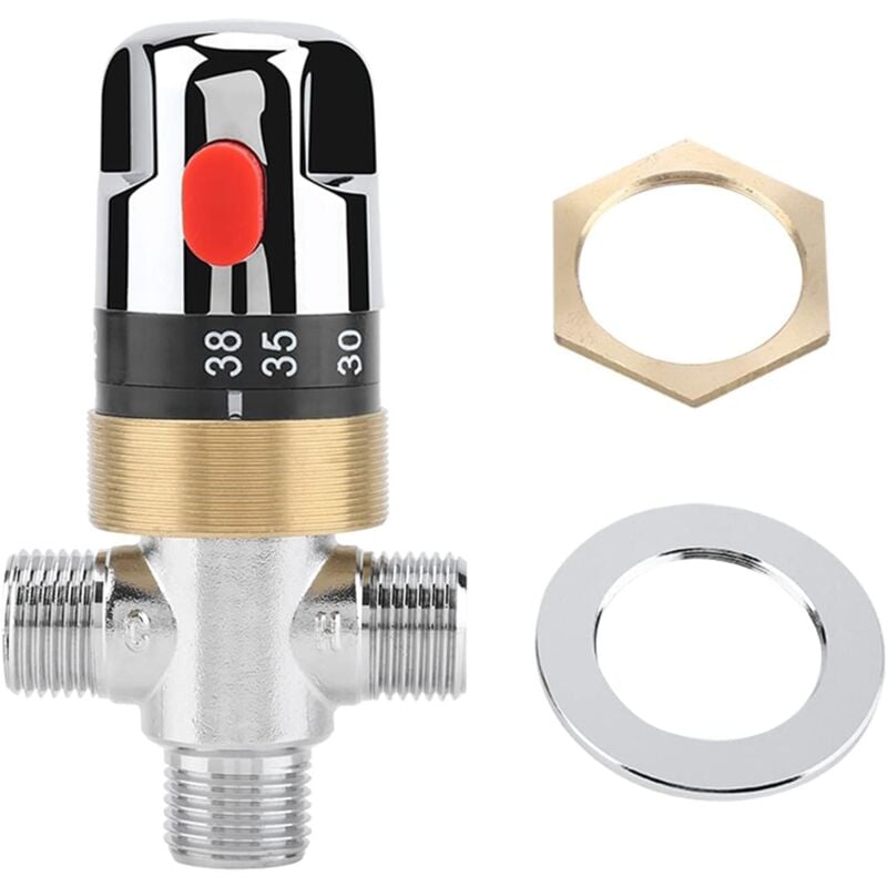 Ej.life - Mitigeur Thermostatique, Vanne de Contrôle de la Température de L'eau en Laiton Massif G1/2, Mitigeur Thermostatique à Trois Voies, pour