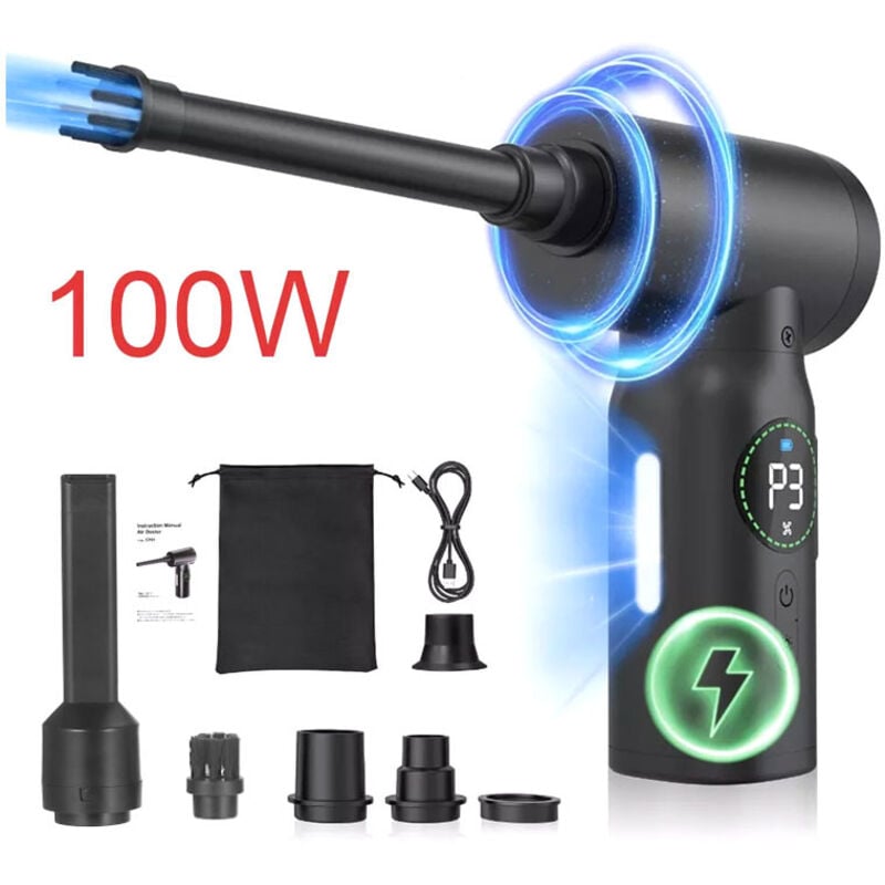 Ej.life - Moteur sans balais 3 vitesses 80000tr/min, Souffleur pc Air Comprimé Nettoyage pour pc, Depoussiereur Ordinateur Puissants, 7500 mAh