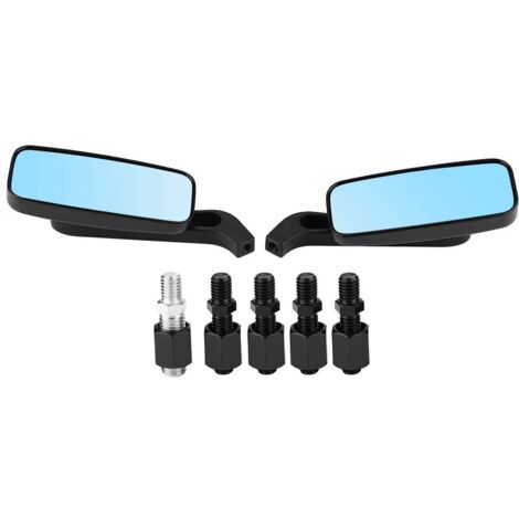 Ej.Life Motorrad Rückspiegel, 2Pcs Motorrad Modified Square Rückspiegel Anti-Dazzling Blue Lens Seitenspiegel