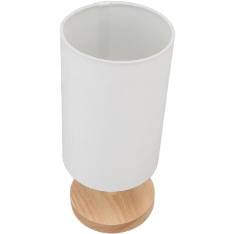 Ej.Life Nachttischlampe Holzsockel Nachttischlampe mit Stofflampenschirm für Schlafzimmer EU-Stecker 110‑240 V Weiße Nachttischlampe