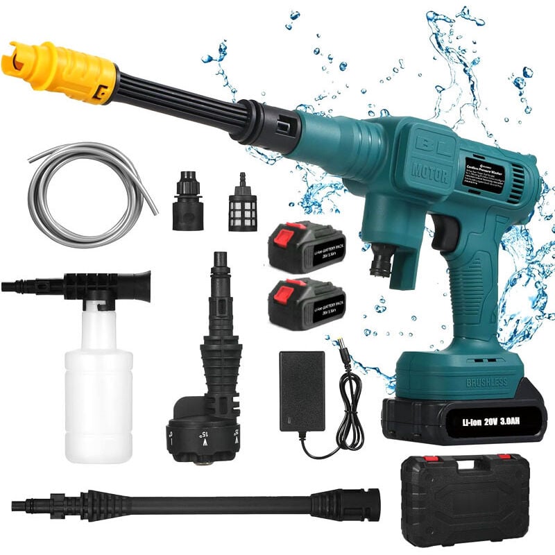 Ej.life - Nettoyeur Haute Pression de 20 v &Nettoyeur Portable sans Fil : 62bars 900PSI Pistolet à Jet d'Eau électrique avec Batterie de 3.0Ah pour