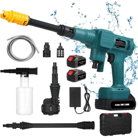 Ej.Life Nettoyeur Haute Pression de 20 V &Nettoyeur Portable sans Fil : 62bars 900PSI Pistolet à Jet d’Eau électrique avec Batterie de 3.0Ah pour Jardin lavage de voiture