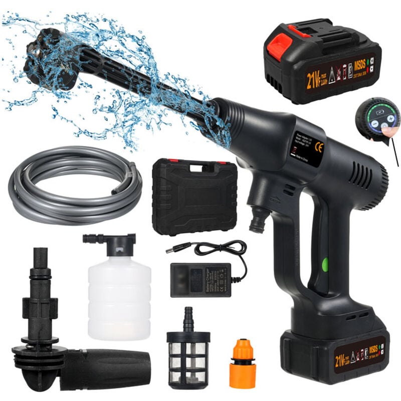 Ej.life - Nettoyeur Haute Pression sans Fil 21V - 6 en 1 Buse Multifonction Pistolet Haute Pression 725 psi avec Tuyau de 5M, 2 x 1500mAh Batteries,