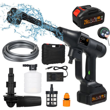 Ej.Life – Nettoyeur haute pression sans fil 21V – 725 PSI, moteur sans balais 380W, 2 batteries 1500mAh, tuyau 5m, 6 buses multifonctionnelles