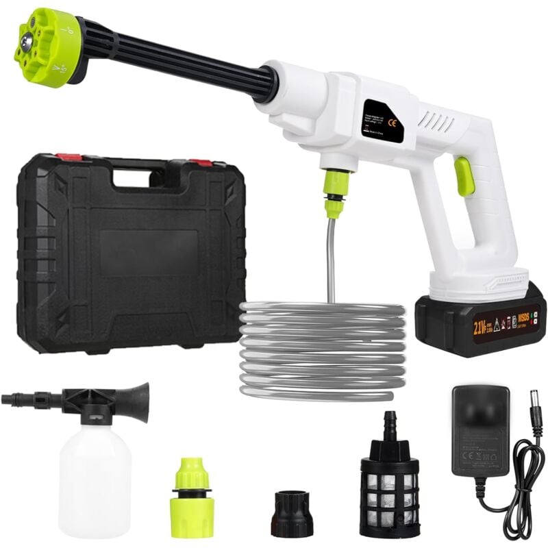 Ej.life - Nettoyeur Haute Pression sur Batterie, 435 psi Laveuse à Pression sans Fil Portable avec Batterie,avec Kit d'accessoires,pour Un Nettoyage