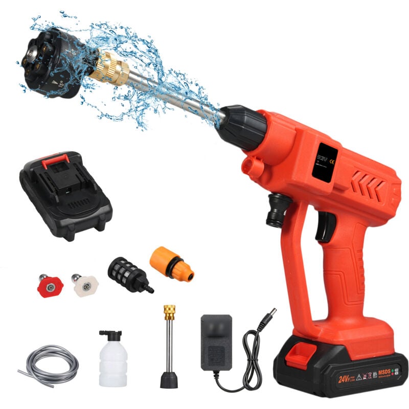 Ej.life - Nettoyeur Haute Pression sur Batterie, Max 406 psi Nettoyeur Haute Pression sans Fil Portable avec Accessoires, Buse Multi-Fonctions